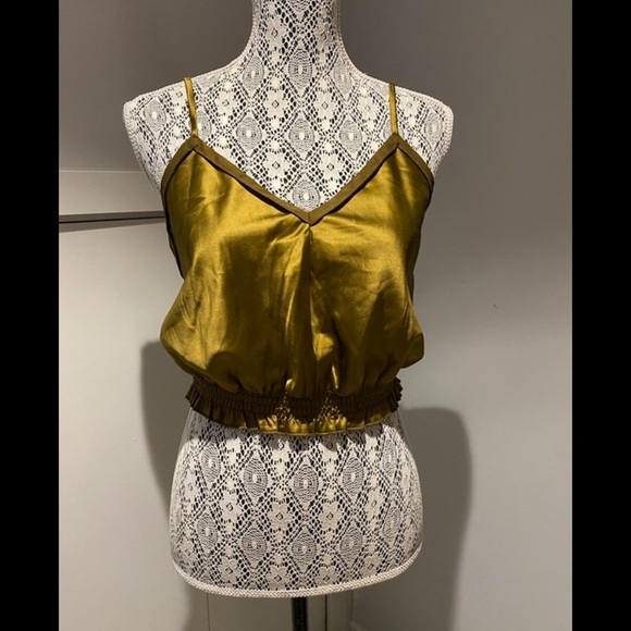ZARA silk crop tank size L ochre / green - Picture 1 of 3